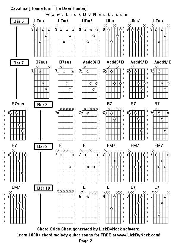 Chord Grids Chart of chord melody fingerstyle guitar song-Cavatina (Theme form The Deer Hunter),generated by LickByNeck software.